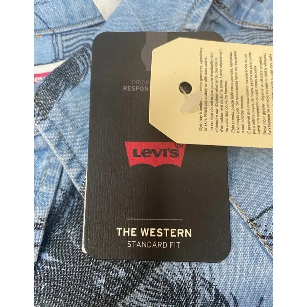 Levis The Western Standard Fit Mens Large Denim Pearl Snap All Over Print Cowboy